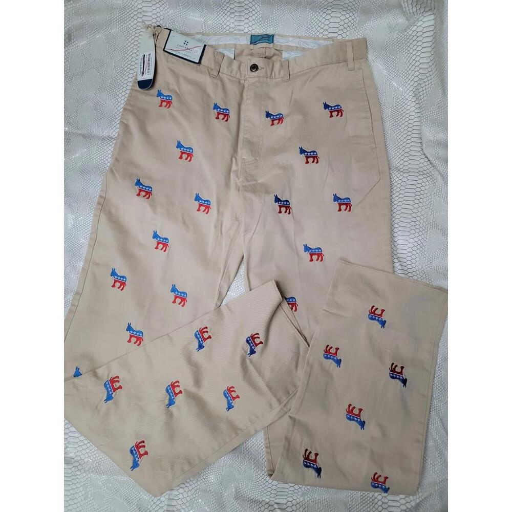 Castaway Nantucket Embroidered Tan- Donkey  Mariner Pants, NWT - 35 xUF #P1